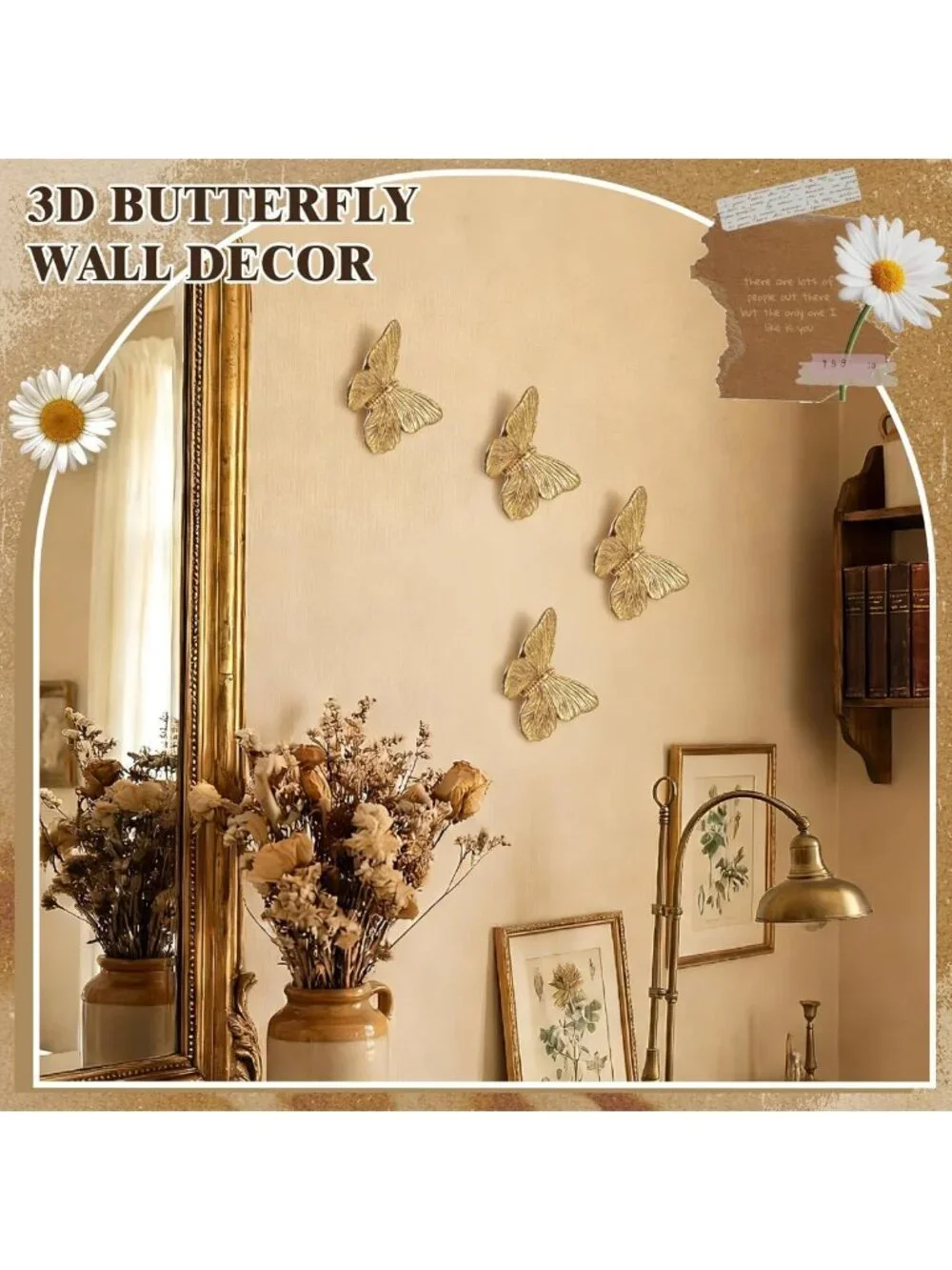 6 Pcs Vintage Gold 3D Butterfly Wall Art Sculpture - Elegant Home Decor